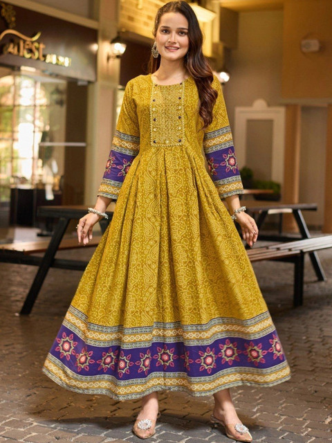 Apexaura Women Ethnic Motifs Printed A-Line Maxi Dress