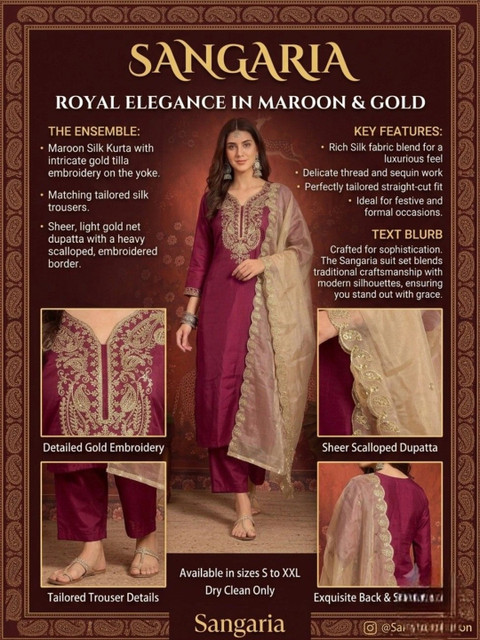 Sangria Women Ethnic Motifs Embroidered Regular Thread Work Kurta with Trousers & With Dupatta - Image 4