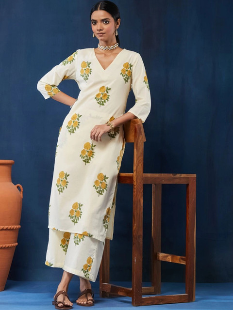 Taavi Women Floral Printed Regular Pure Cotton Kurta with Palazzos