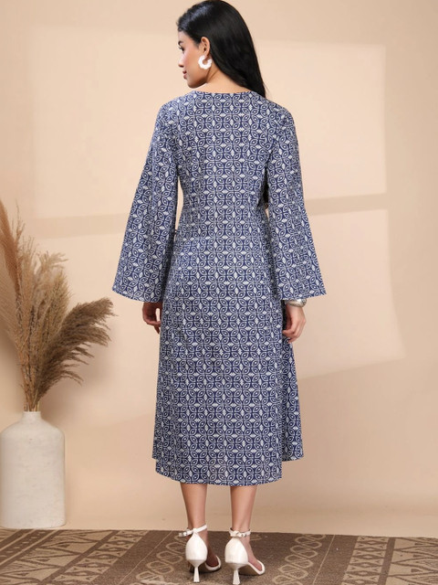 DEIFIC Print Flared Sleeve A-Line Midi Dress - Image 2