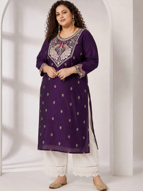 FULL BLOOM Women Ethnic Motifs Embroidered Thread Work Kurta - Image 4