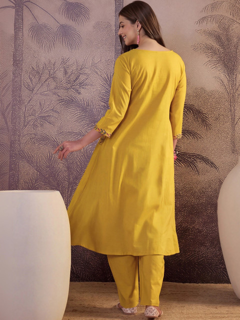 Shree Ramkrishna Fab Women Floral Embroidered Regular Thread Work Pure Cotton Kurta with Palazzos - Image 3