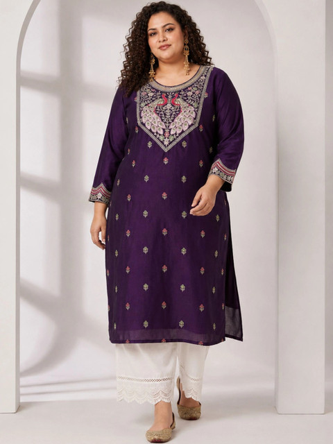 FULL BLOOM Women Ethnic Motifs Embroidered Thread Work Kurta - Image 6