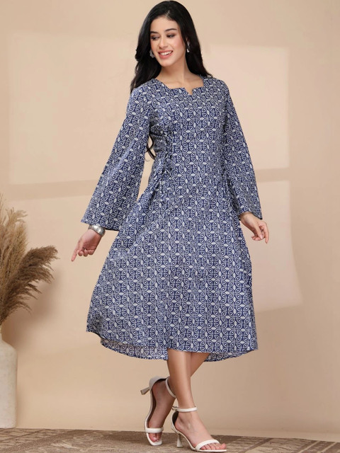 DEIFIC Print Flared Sleeve A-Line Midi Dress - Image 6