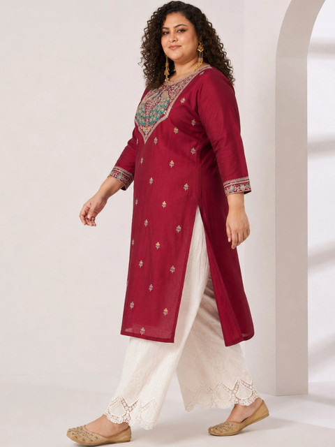 FULL BLOOM Women Ethnic Motifs Embroidered Sequinned Kurta - Image 3