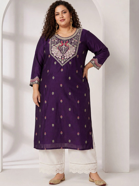 FULL BLOOM Women Ethnic Motifs Embroidered Thread Work Kurta