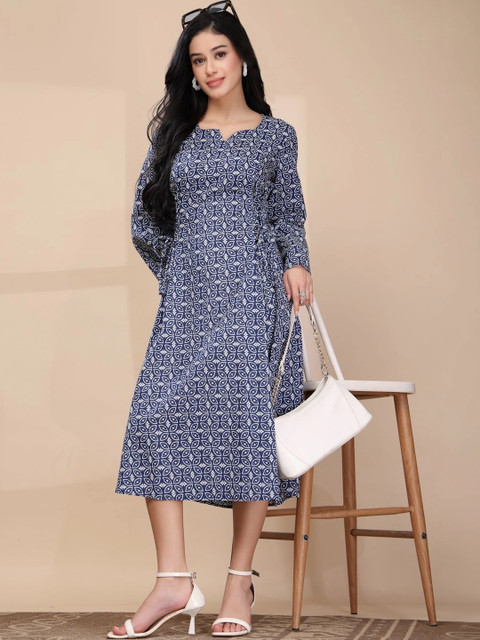 DEIFIC Print Flared Sleeve A-Line Midi Dress - Image 5