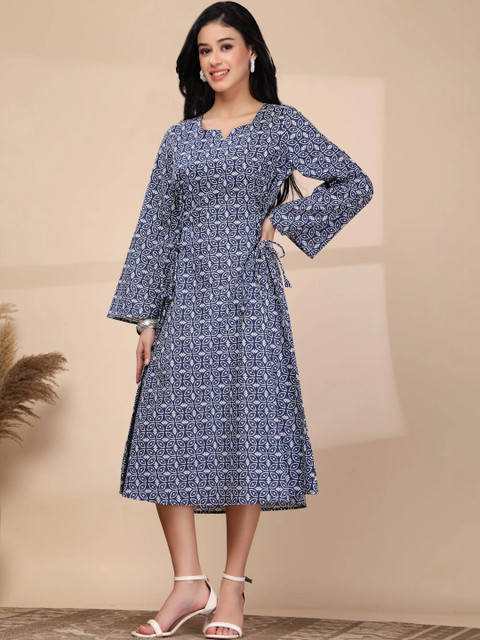 DEIFIC Print Flared Sleeve A-Line Midi Dress - Image 3