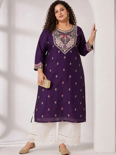 FULL BLOOM Women Ethnic Motifs Embroidered Thread Work Kurta - Image 7