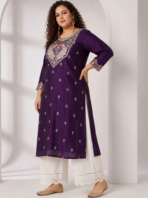 FULL BLOOM Women Ethnic Motifs Embroidered Thread Work Kurta - Image 5