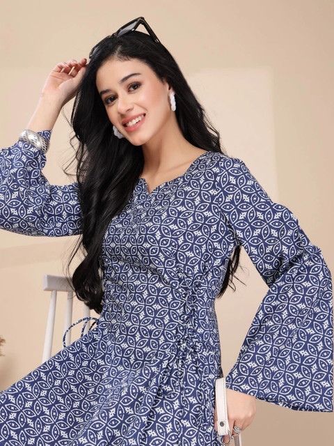 DEIFIC Print Flared Sleeve A-Line Midi Dress - Image 4