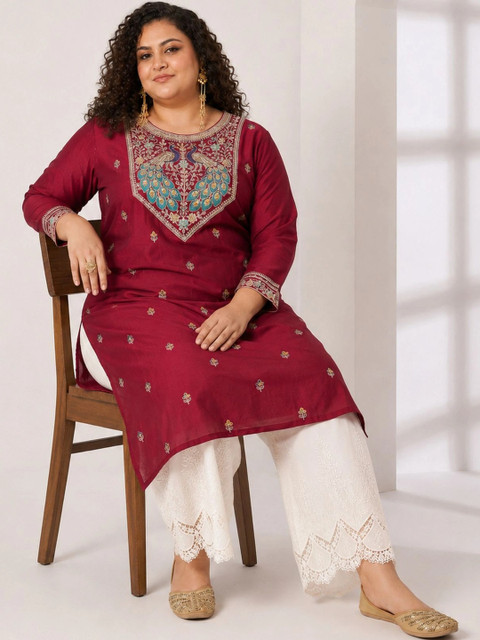 FULL BLOOM Women Ethnic Motifs Embroidered Sequinned Kurta - Image 4