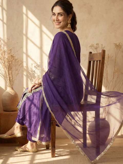 AVANSHEE Women Ethnic Motifs Embroidered Regular Kurta with Trousers & With Dupatta - Image 4