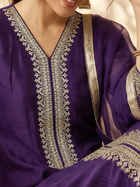 AVANSHEE Women Ethnic Motifs Embroidered Regular Kurta with Trousers & With Dupatta - Image 6