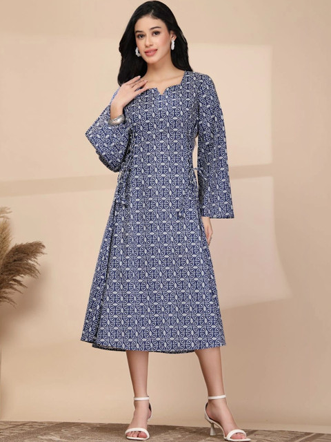 DEIFIC Print Flared Sleeve A-Line Midi Dress
