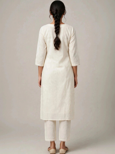 DEV DESIGNER Women Floral Embroidered Regular Pure Cotton Kurta with Trousers - Image 3