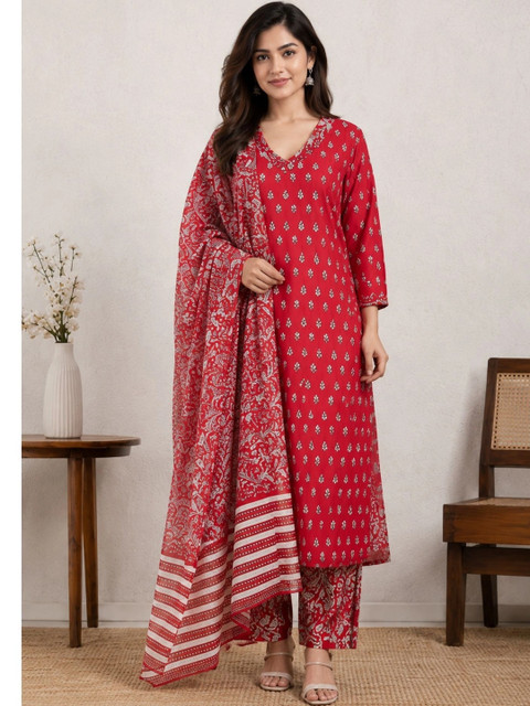 DHANSHREE TEX Women Ethnic Motifs Printed Regular Pure Cotton Kurta with Palazzos & With Dupatta