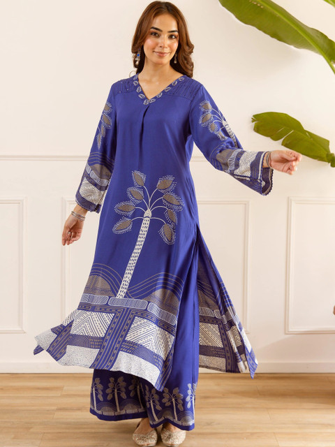 Sangria Women Ethnic Motifs Printed Regular Kurta with Palazzos