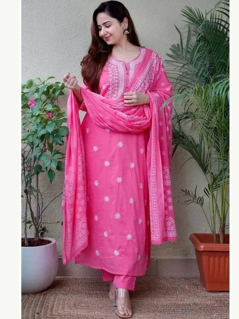 Ethnikaasilqora Women Ethnic Motifs Embroidered Regular Thread Work Kurta with Trousers & With Dupatta - Image 5