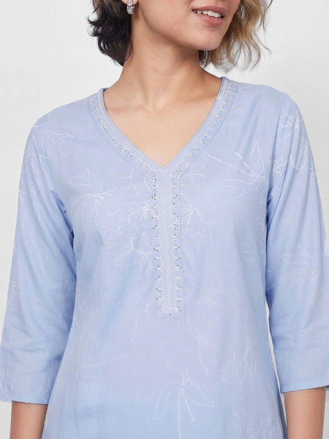 Melange by Lifestyle Women Floral Embroidered Thread Work Floral Kurta - Image 4