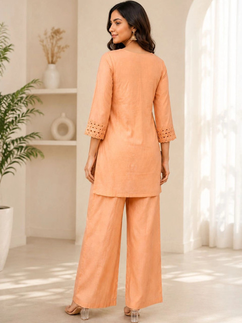 Peach Embellished Tunic with Trousers - Image 5