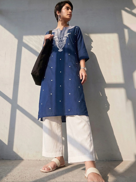 Melange by Lifestyle Women Ethnic Motifs Embroidered Chikankari Kurta