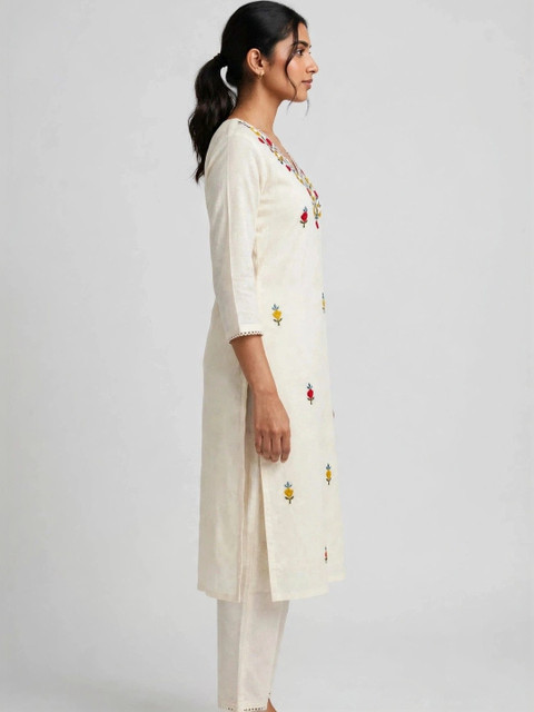 DEV DESIGNER Women Floral Embroidered Regular Pure Cotton Kurta with Trousers - Image 2
