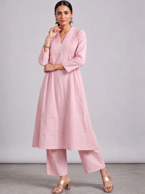 Moda Rapido Women Pleated Pure Silk Kurta with Trousers - Image 5