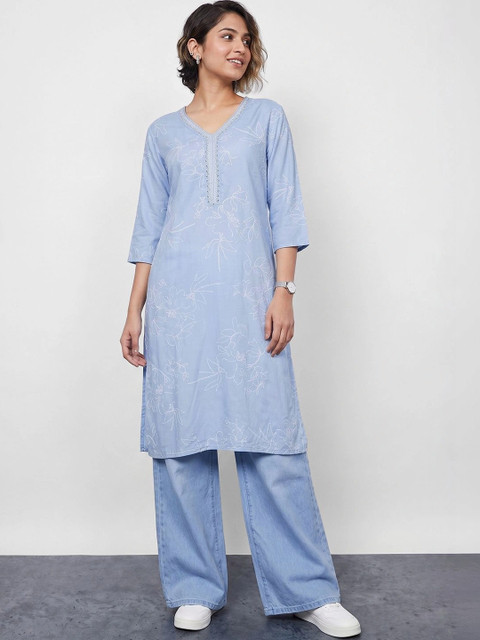 Melange by Lifestyle Women Floral Embroidered Thread Work Floral Kurta - Image 5