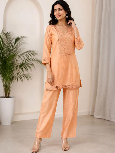 Peach Embellished Tunic with Trousers