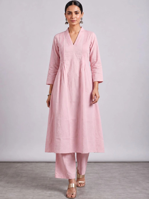 Moda Rapido Women Pleated Pure Silk Kurta with Trousers