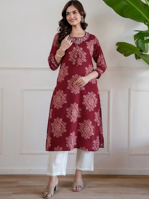 Anouk Women Ethnic Motifs Printed Thread Work Kurta