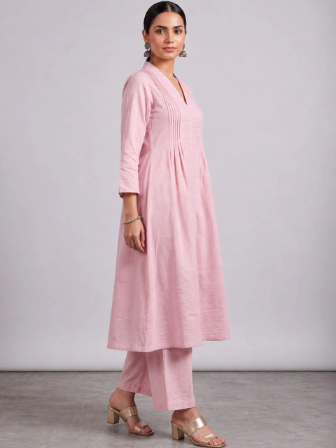 Moda Rapido Women Pleated Pure Silk Kurta with Trousers - Image 3