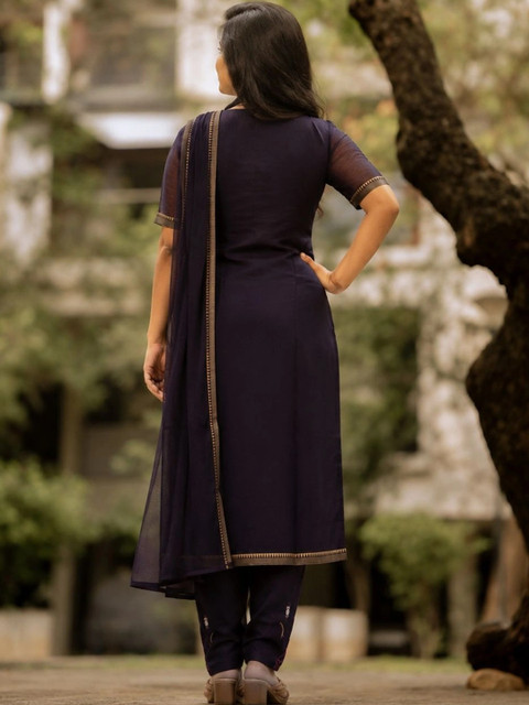 GoSriKi Women Ethnic Motifs Printed Regular Thread Work Kurta with Trousers & With Dupatta - Image 6