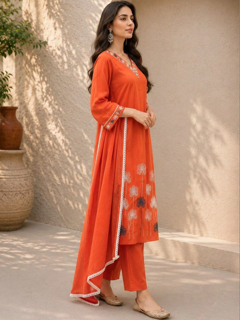 Moda Rapido Women Ethnic Motifs Embroidered Regular Thread Work Kurta with Trousers & With Dupatta - Image 6