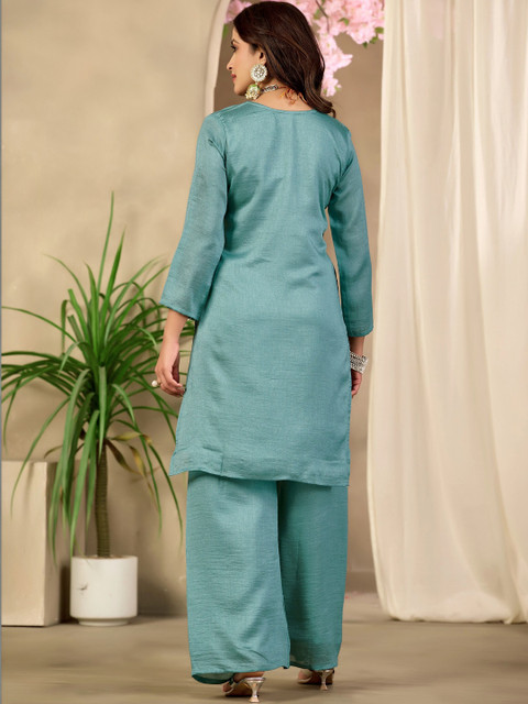 Sangria Floral Embroidered Tunic with Palazzos - Image 4