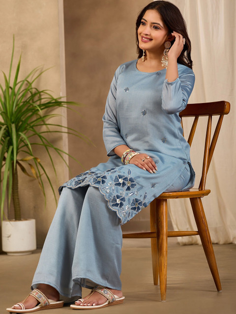 Sangria Floral Embroidered Tunic with Palazzos - Image 6