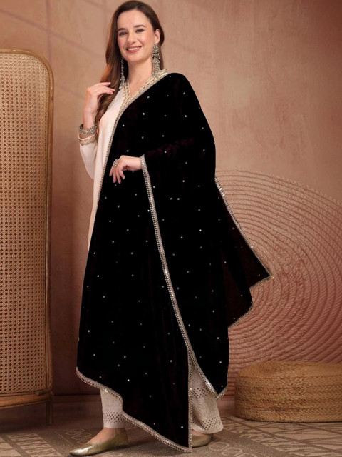 Clora Creation Velvet Dupatta with Sequinned - Image 5