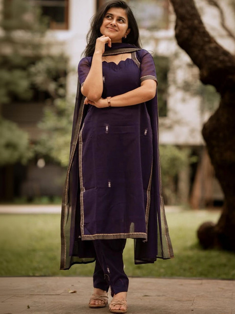 GoSriKi Women Ethnic Motifs Printed Regular Thread Work Kurta with Trousers & With Dupatta - Image 5