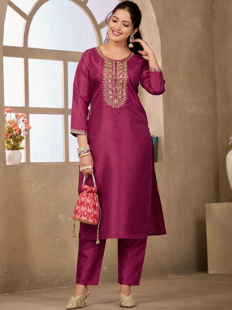 Sangria Embroidered Tunic with Trousers