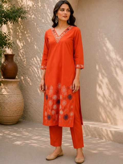 Moda Rapido Women Ethnic Motifs Embroidered Regular Thread Work Kurta with Trousers & With Dupatta - Image 3