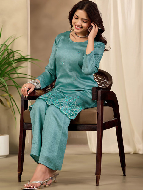 Sangria Floral Embroidered Tunic with Palazzos - Image 6