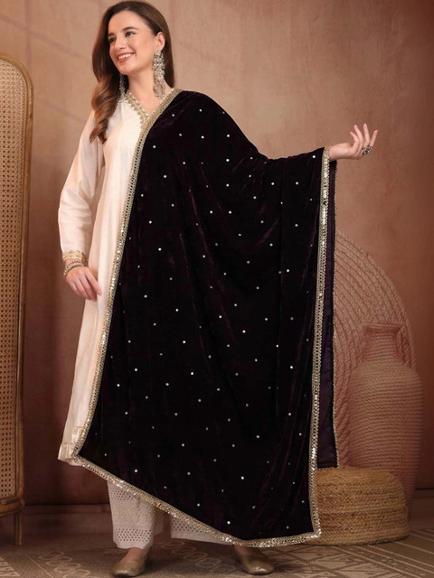 Clora Creation Velvet Dupatta with Sequinned - Image 2