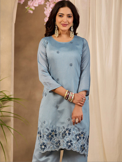 Sangria Floral Embroidered Tunic with Palazzos - Image 2