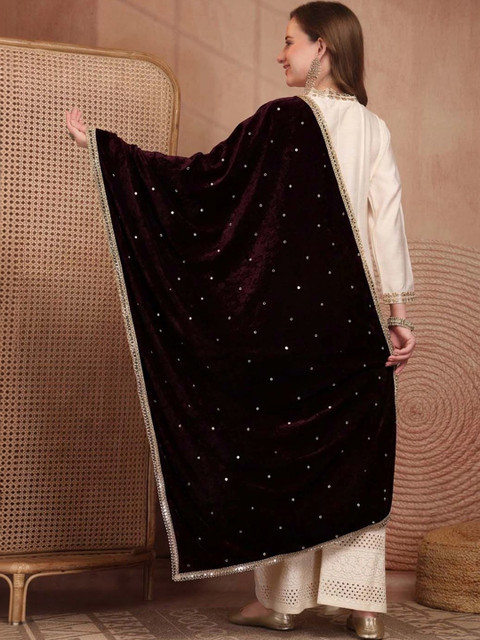 Clora Creation Velvet Dupatta with Sequinned - Image 6