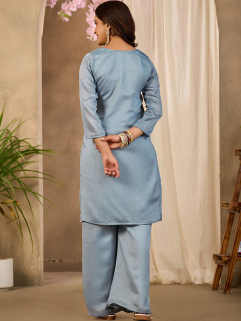 Sangria Floral Embroidered Tunic with Palazzos - Image 4