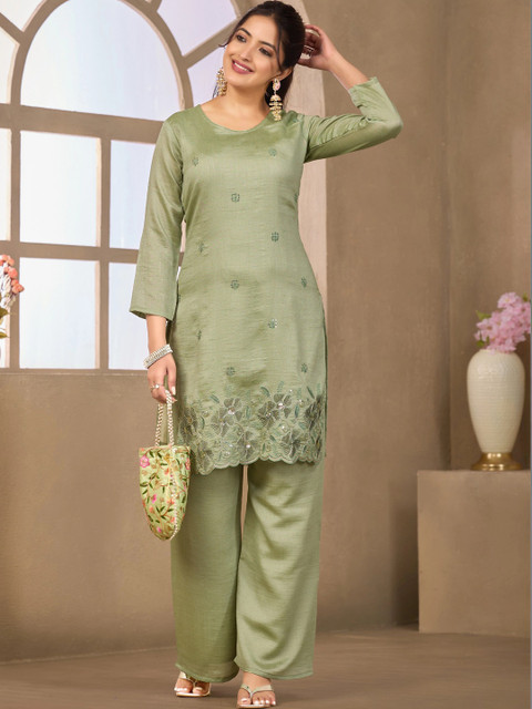 Sangria Embellished Tunic with Palazzos