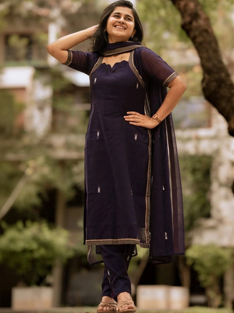 GoSriKi Women Ethnic Motifs Printed Regular Thread Work Kurta with Trousers & With Dupatta - Image 2