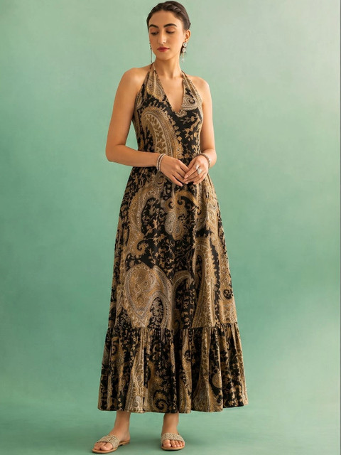 AADVIKA Print Halter Neck Maxi Dress