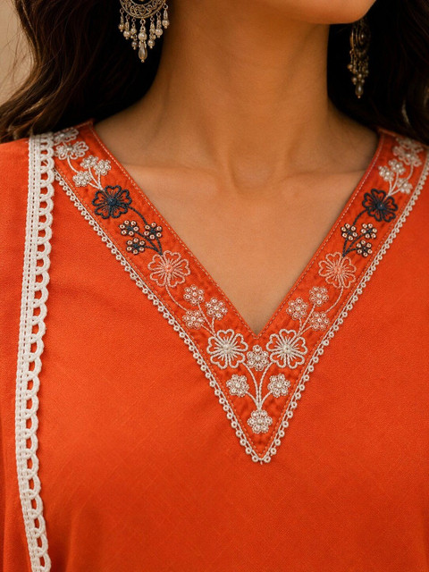 Moda Rapido Women Ethnic Motifs Embroidered Regular Thread Work Kurta with Trousers & With Dupatta - Image 7